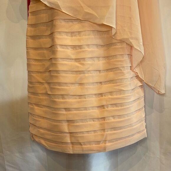 JJ’s House  pearl pink caplet sheath knee length chiffon pleated skirt - Picture 4 of 16